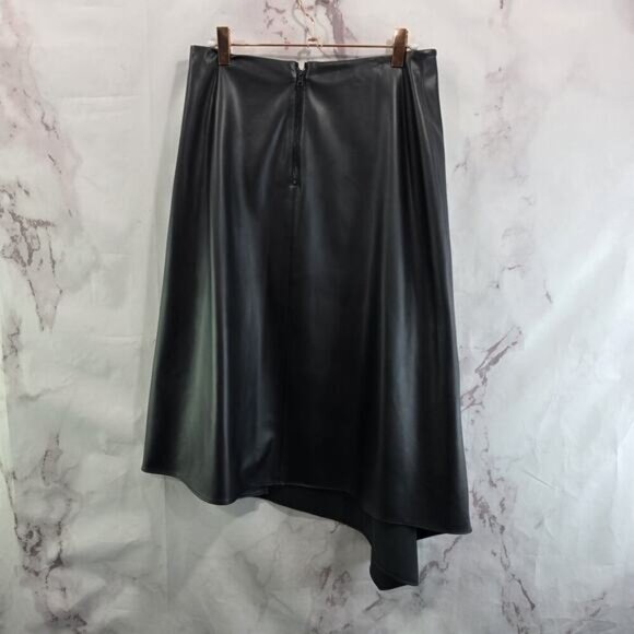 Alice + Olivia Skirt Womens 8 Medium Black Faux Vegan Leather Asymmetric Wrap - Picture 6 of 11